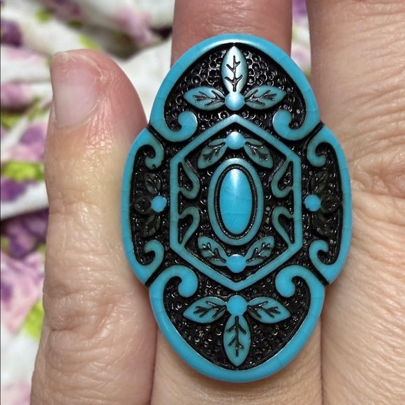 Jewelry - Turquoise and Black Ornate Women's Ring plastic